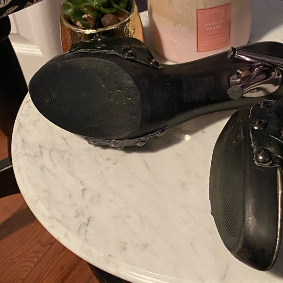 Leather High Heels; Slide in with open toe - Picture 6 of 9